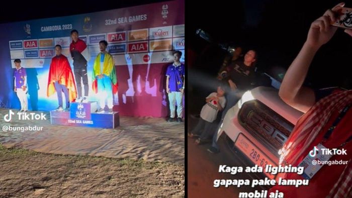 Podium SEA Games 2023 Kamboja hanya disorot lampu mobil.