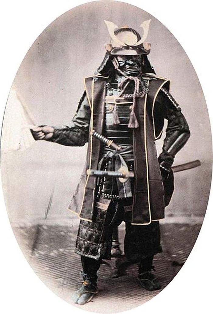 Foto samurai Jepang berbaju zirah, 1860-an