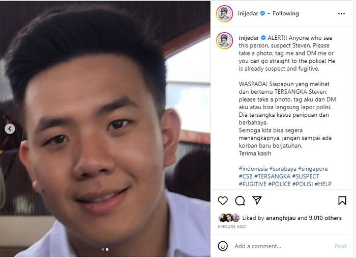 Jessica Iskandar Bikin Sayembara Cari Terduga Penipu, Umbar Wajah Steven Sambil Beri Peringatan Begini