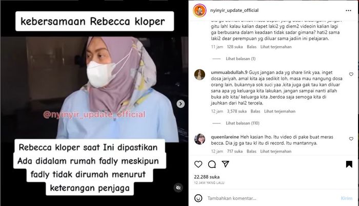 Rebecca Kloper disebutkan berada di rumah Fadly Faisal.