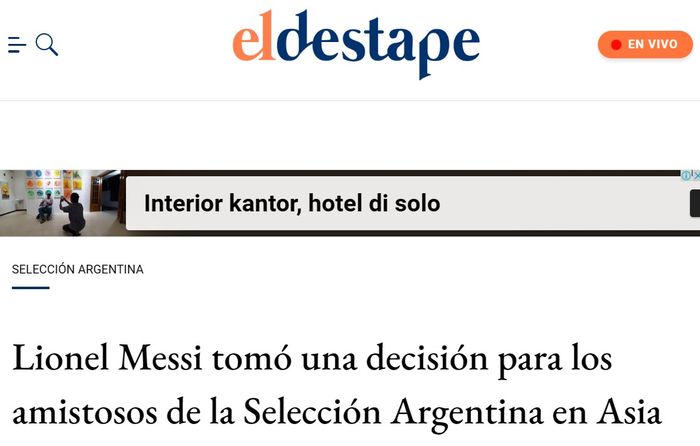 Media Argentina, Eldestape, konfirmasi bergabungnya Lionel Messi pada laga FIFA Matchday lawan timnas Indonesia 19 Juni 2023.