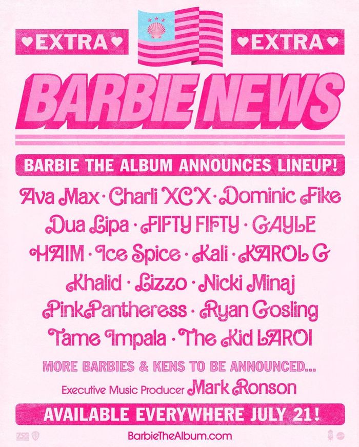 Beberapa line up untuk soundtrack film Barbie