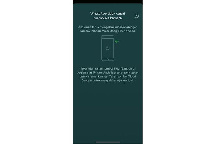 Tampilan WhatsApp saat tidak bisa membuka kamera
