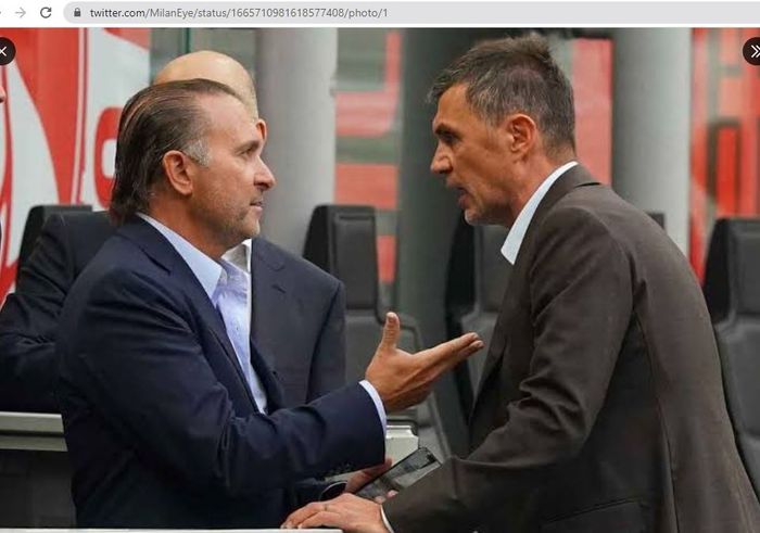 Pemilik AC Milan, Gerry Cardinale (kiri), dan Paolo Maldini (kanan) saat bertemu dalam sebuah pertandingan.