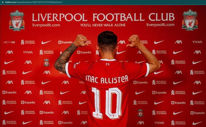 Alexis Mac Allister resmi memperkuat Liverpool dan bakal mengenakan nomor punggung 10 selama masa baktinya di Anfield.