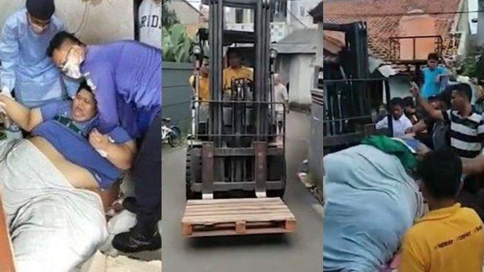 Proses evakuasi Muhammad Fajri, pria berbobot 300 kg