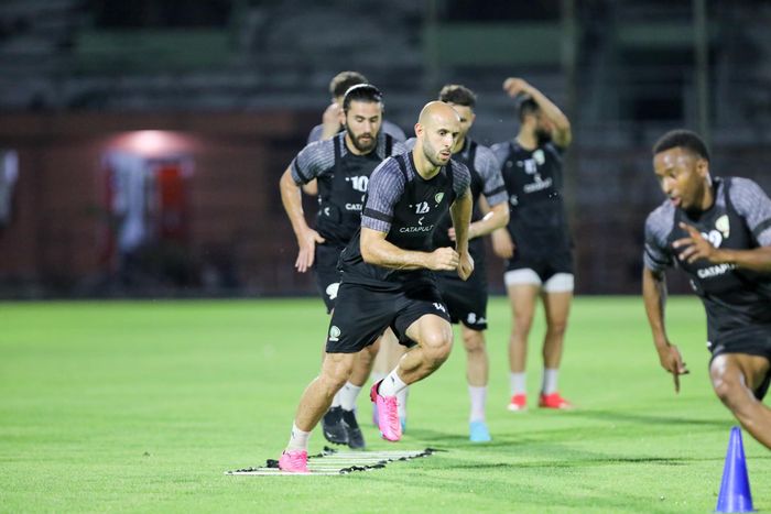 Mohammed Rashid saat menjalani sesi latihan dengan timnas Palestina.