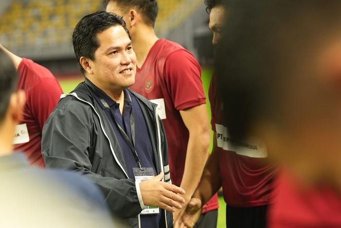 Ketua Umum PSSI, Erick Thohir, memberikan motivasi kepada pemain jelang lawan Palestina di FIFA Matchday 14 Juni 2023.
