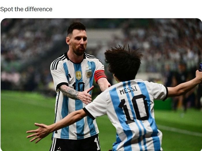 Seorang fans aasal China memeluk Lionel Messi di tengah laga Argentina vs Australia.