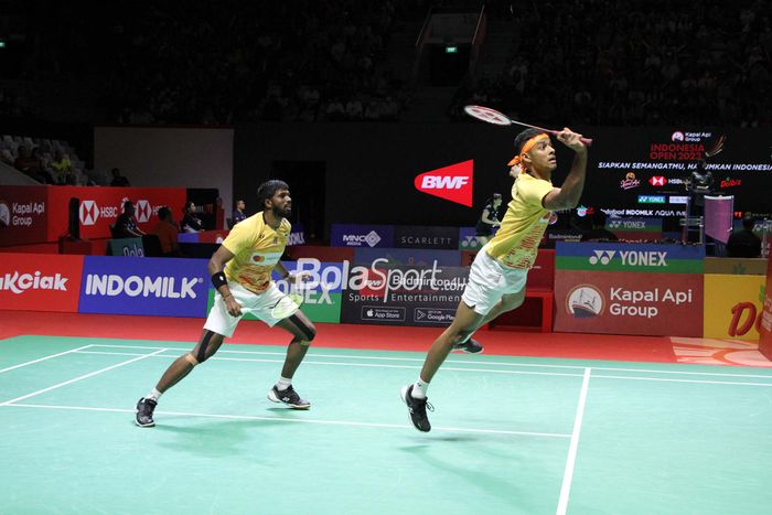 Satwiksairaj RANKIREDDY/Chirag SHETTY, saat tampil pada Indonesia Open 2023 di Istora Senayan, Jakarta, Jumat , 16 Juni 2023