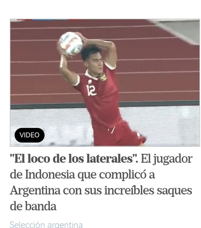 Potongan gambar dari website La Nacion untuk berita Pratama Arhan