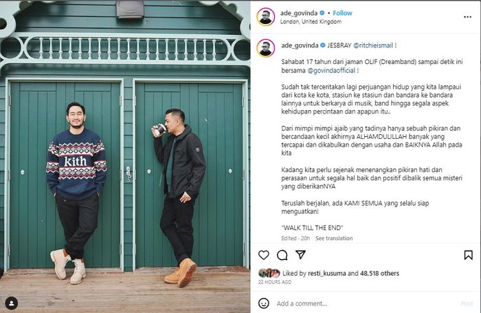 Ade Govinda beri dukungan untuk Jeje.