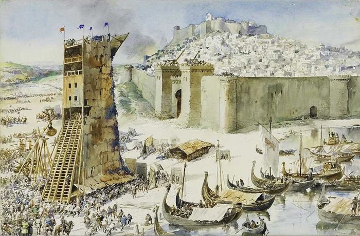 Lukisan pengepungan Lisbon pada tahun 1147 M.