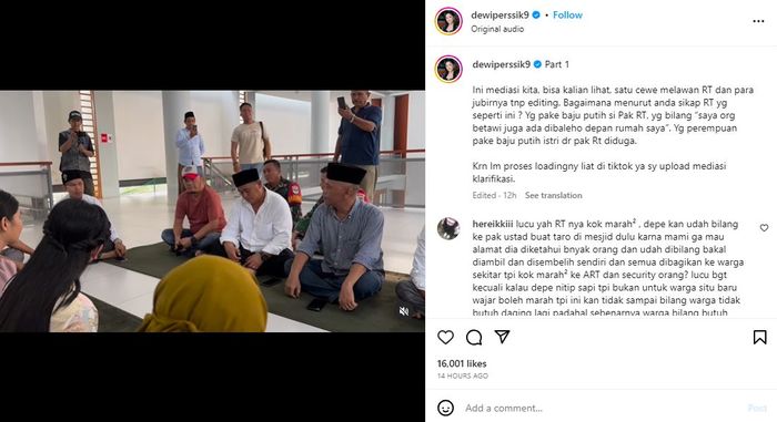 Dewi Perssik saat bertemu dengan pak RT yang meminta Rp 100 juta jika hewan kurban sang biduan disembelih di masjidnya. 