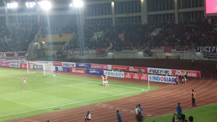 Selebrasi pemain Persis Solo, Ramadhan Sananta, setelah mencetak gol ke gawang Persebaya Surabaya, pada laga pekan perdana Liga 1 2023/2024, Sabtu (1/7/2023).