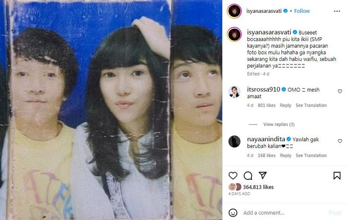 Tangkapan layar unggahan Isyana Sarasvati di Instagram