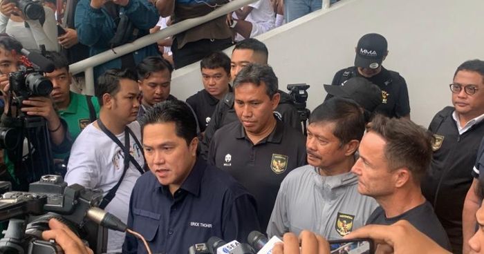 Ketua Umum PSSI, Erick Thohir, saat ditemui di Stadion Madya, Senayan, Jakarta Pusat, Kamis (6/7/2023).
