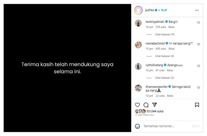Unggahan Instagram Judika jadi sorotan.