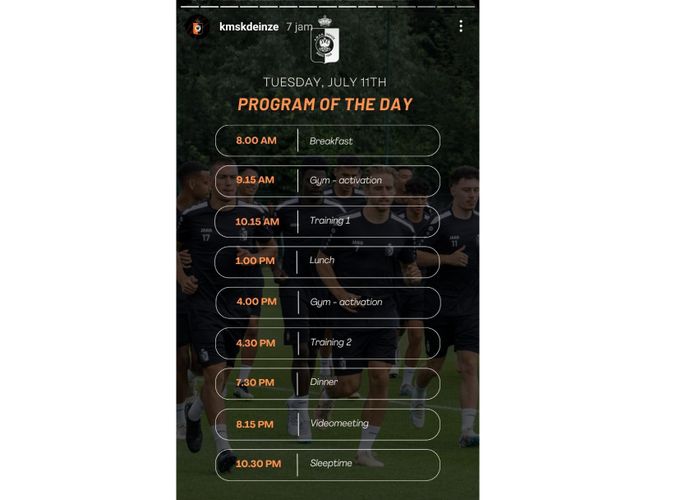 Menu latihan klub Marselino Ferdinan, KMSK Deinze, saat pramusim 2023/2024.