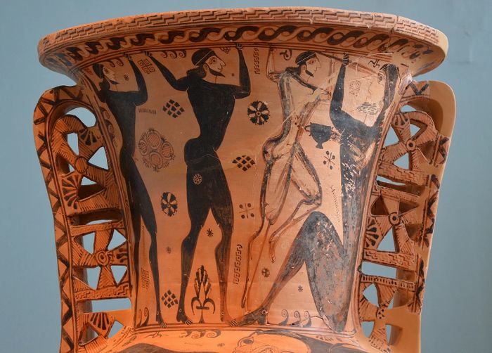 Pemakaman Proto-Atlantik Amphora dengan penggambaran kebutaan cyclops Polyphemus oleh Odysseus dan teman-temannya, 670-660 SM.