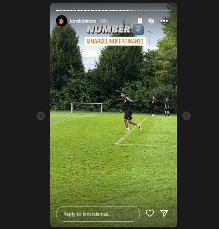 Marselino Ferdinan usai mencetak gol dalam sesi latihan KMSK Deinze jelang laga kontra FC Emmen (18/7/2023). 