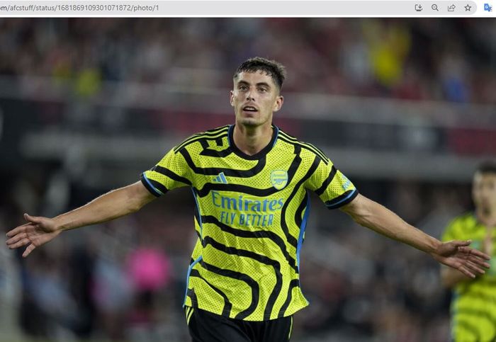 Kai Havertz mencetak gol untuk Arsenal dalam laga pramusim Arsenal melawan MLS All-Stars di Audi Field Stadium, Kamis (20/7/2023).