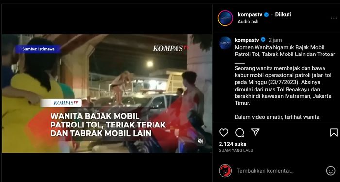Wanita Ngamuk Bajak Mobil Patroli Tol, Tabrak Mobil Lain dan Trotoar, Petugas Sampai Ikut Terseret!