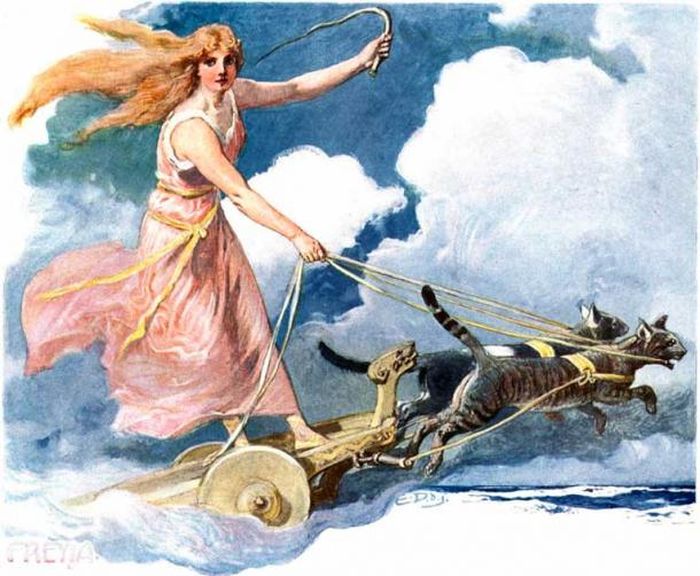 Lukisan Freya mengendarai kereta kucingnya oleh Emil Doepler