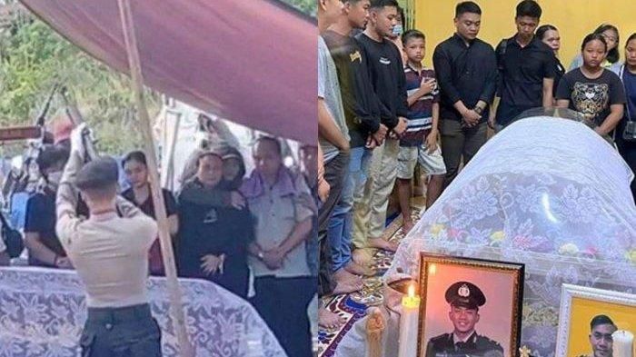 Proses pemakaman Bripda Ignatius Dwi Frisco Sirage, Rabu (26/7/2023) (kanan) dan jenazah Bripda Ignatius Dwi Frisco Sirage (Bripda Nico) saat disemayamkan di rumah duka Komplek BTN Telkom, Desa Paal, Nanga Pinoh, Melawi, Kalimantan Barat. Bripda Nico diduga tewas ditembak seniornya di Rusun Polri, Cikeas, Bogor, Minggu (23/7/2023).   