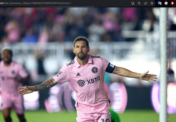 Lionel Messi merayakan gol untuk Inter Miami ke gawang Orlando City dalam laga babak 32 besar Leagues Cup di Stadion DRV PNK pada Kamis (3/8/2023) pagi hari WIB.