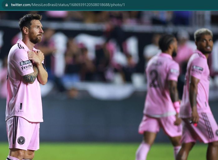 Selebrasi Lionel Messi menirukan Black Panther dalam laga Inter Miami vs Orlando City pada ajang Leagues Cup, Kamis (3/8/2023) pagi WIB.