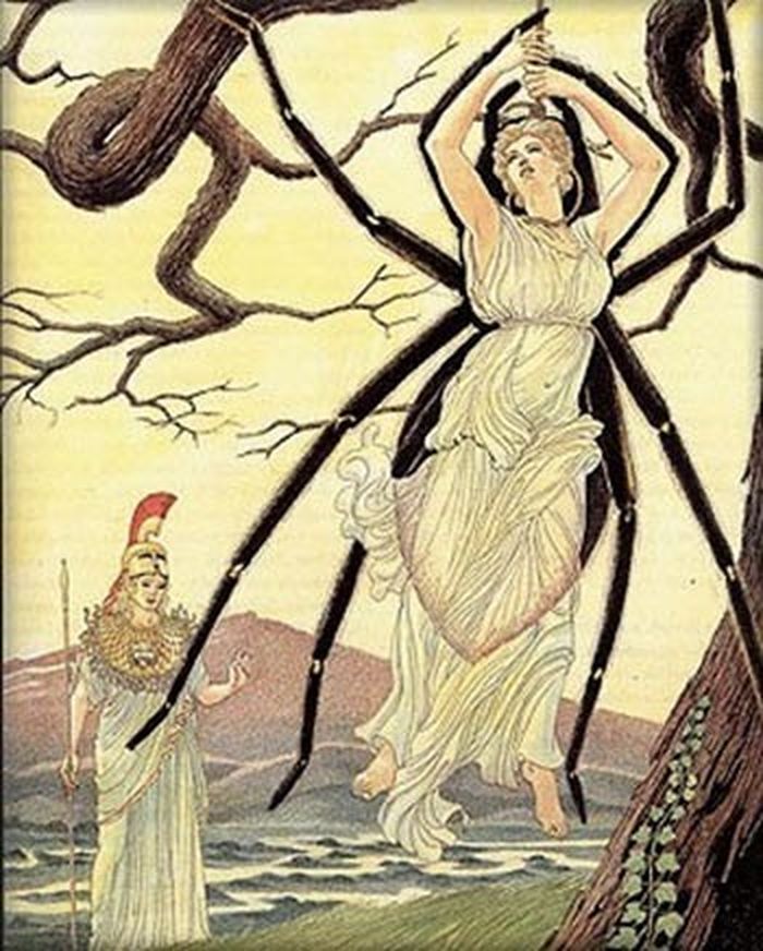 Arachne, penenun handal dikutuk menjadi laba-laba oleh Athena di mitologi Yunani kuno.
