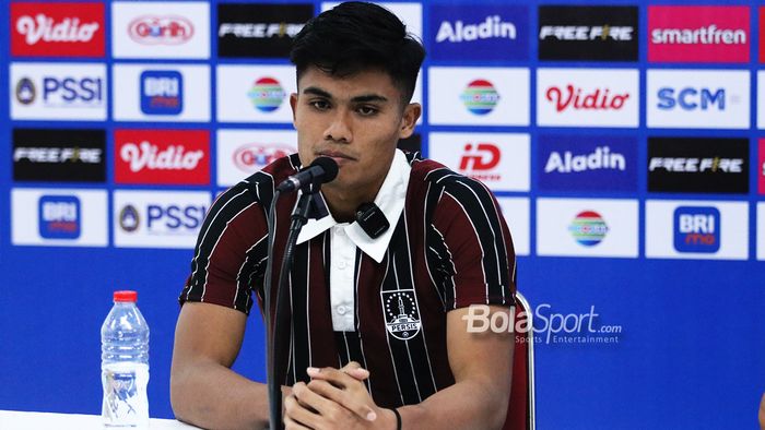 Striker Persis Solo, Ramadhan Sananta saat jumpa pers usai laga lawan Persib Bandung di Stadion Manahan, Solo, Selasa (8/8/2023)