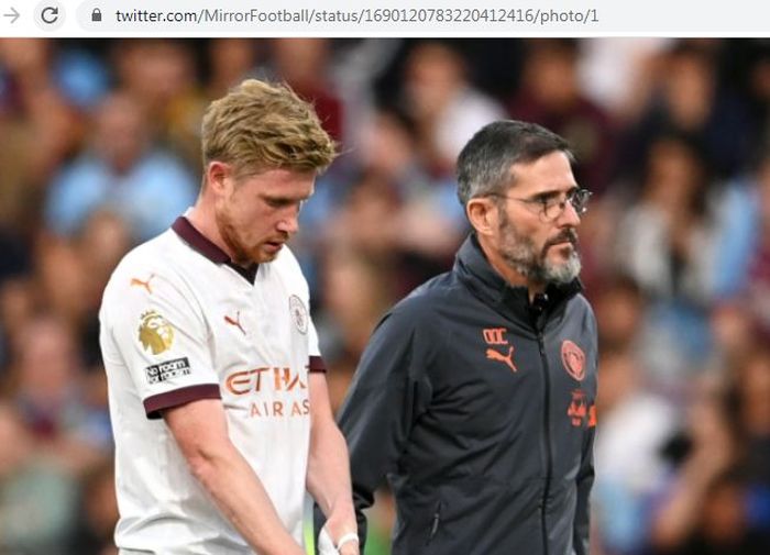 Gelandang andalan Manchester City, Kevin De Bruyne, mengalami cedera saat menghadapi Burnley di pekan pertama Liga Inggris 2023-2024, Minggu (12/8/2023) dini hari WIB.