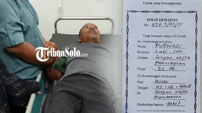 (Kiri) Purwadi saat sedang menjalani pemeriksaan di Rumah Sakit, dia kembali ditemukan setelah 17 tahun. Dia dinyatakan meninggal pada tahun 2008 dan (Kanan) Pengajuan surat kematian dilakukan 2011. Berikut sosok dari Purwadi. 