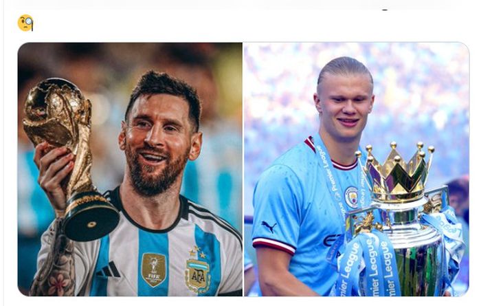 Lionel Messi (kiri) dan Erling Haaland, dua kandidat terkuat pemenang Ballon d'or 2023.