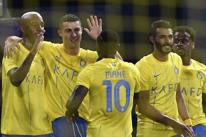 Cristiano Ronaldo dkk di kubu Al Nassr lolos ke Liga Champions Asia lewat kemenangan dramatis atas Shabab Al Ahli di KSU Stadium, Riyadh (22/8/2023).