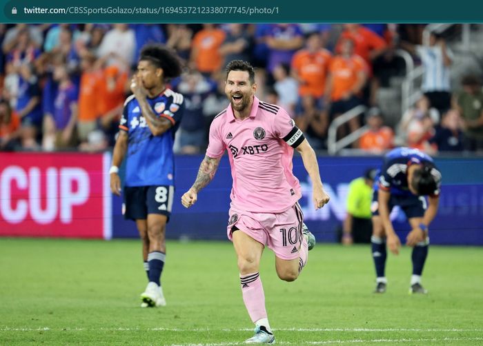 Selebrasi Lionel Messi setelah sukses mengantarkan Inter Miami ke final US Open 2023.