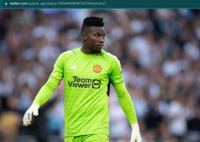 Andre Onana kebobolan dua gol dalam kemenangan 3-2 Man United atas Nottingham Forest pada laga pekan ke-3 Liga Inggris 2023-2024, Sabtu (26/8/2023) malam WIB.