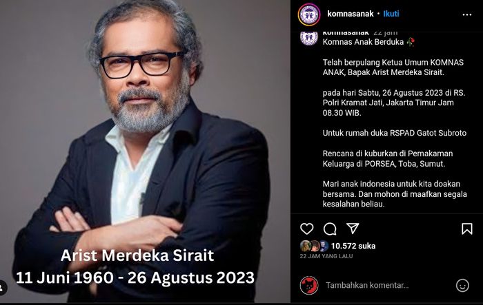 Innalilahi, Ketua Komnas Perlindungan Anak, Arist Merdeka Sirait Meninggal Dunia, Keluarga Ungkap Penyebabnya