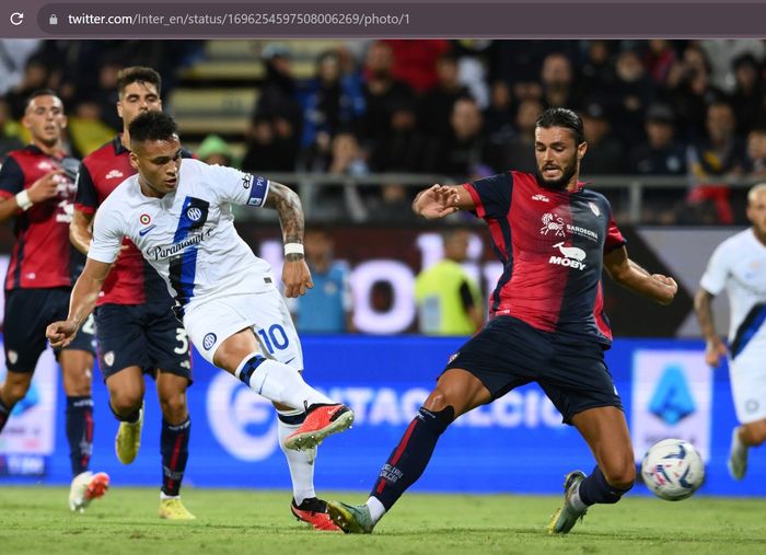 Lautaro Martinez mencetak gol dalam laga Cagliari vs Inter Milan pada giornata 2 Liga Italia 2023-2024 di Stadion Unipol Domus, Senin (28/8/2023).