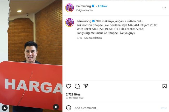 Klarifikasi Baim Wong.