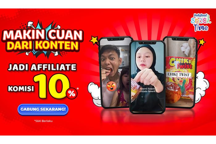 Program affiliate dari Indofood Snack Time menawarkan komisi hingga 10 persen.