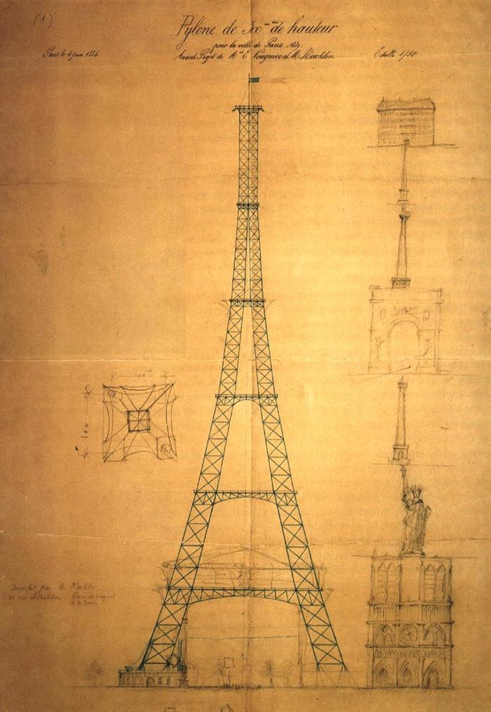 Cetak Biru Menara Eiffel, 1884.