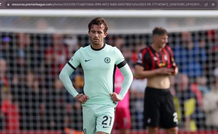 Ekspresi kecewa Ben Chilwell dalam laga Bournemouth vs Chelsea di Vitality Stadium, Minggu (17/9/2023).