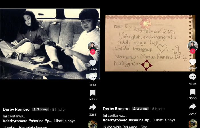 screenshot diary sherina pada akun TikTok @derbyromero8