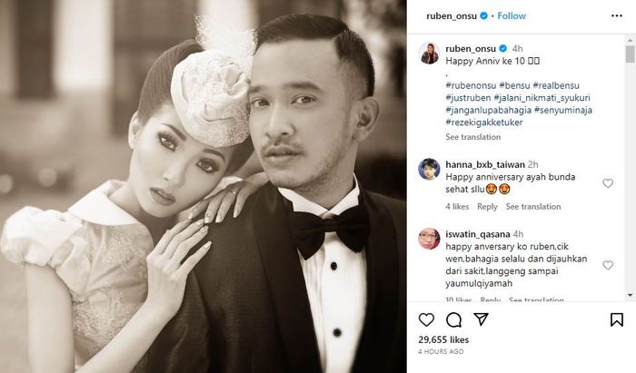 Postingan Instagram Ruben Onsu dan Sarwendah rayakan Anniversary pernikahan