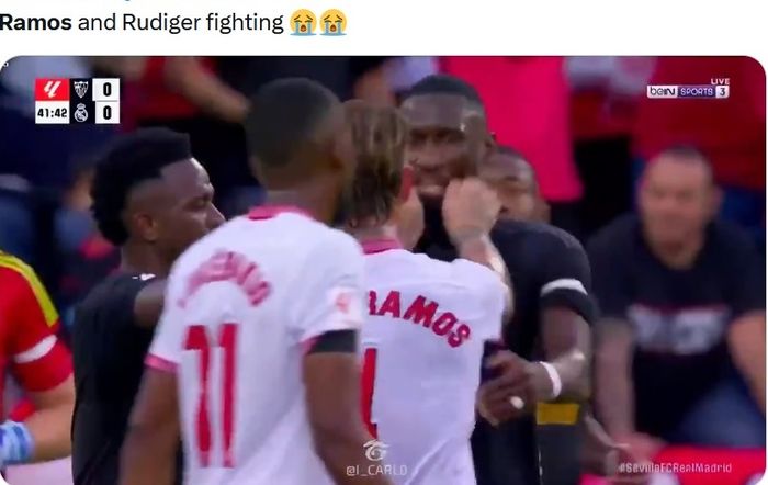 Perseteruan Sergio Ramos dan Antonio Ruediger dalam laga Sevilla vs Real Madrid.