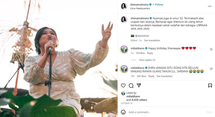 Postingan Instagram Shena Malsiana 