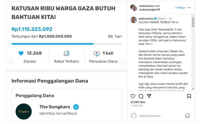 Teuku Wisnu berhasil kumpulkan donasi hingga Rp 1 miliar dalam waktu 6 hari 